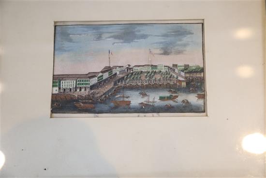 A set of four Chinese pith paintings of Chinese harbour scenes, 19th century, 9 x 14cm